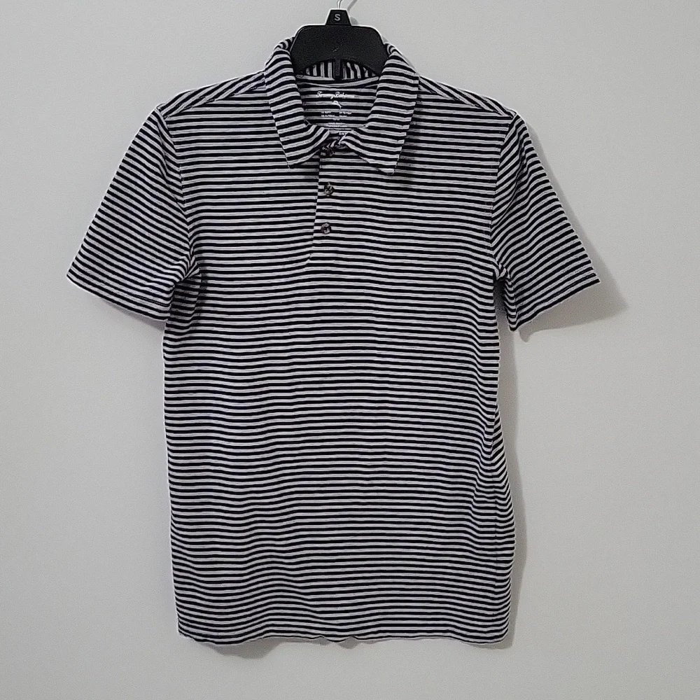 Tommy Bahama Navy and Grey Striped Polo, Size X-large (14)